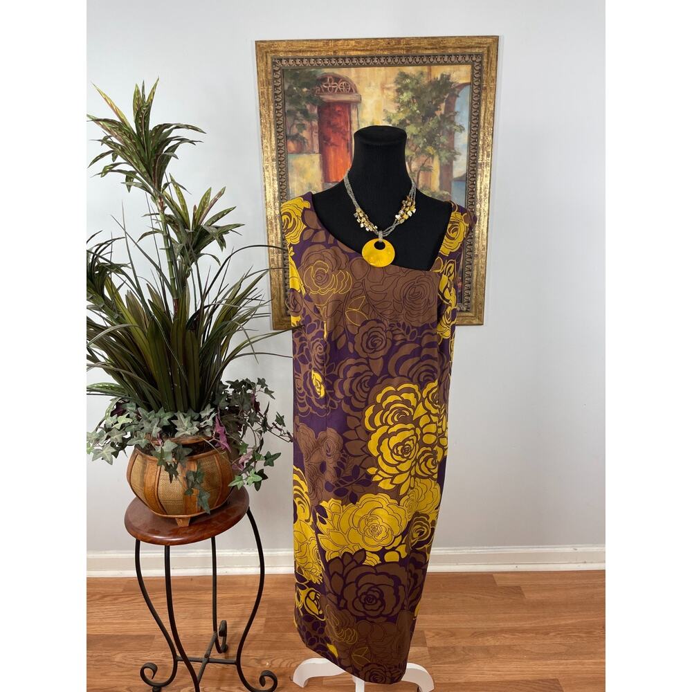 Dana Kay Shift Dress Women's 18W Purple Gold Floral Artistic Luxe Boho Glam